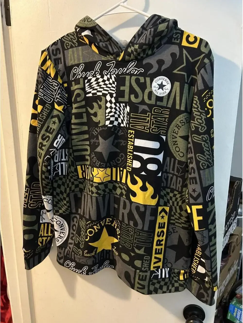 Converse Kids' XL Hoodie with All-Over Chuck Taylor and All Star Logo Print, New